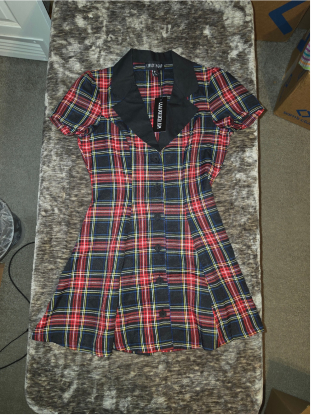 Women's Current Mood Plaid Mini Dress Black Red Size S